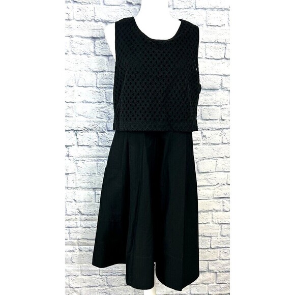 Eliza J Womens Sz 16 Black Eyelet Popover Poplin Dress Sleeveless Knee Length R4 - Picture 2 of 12